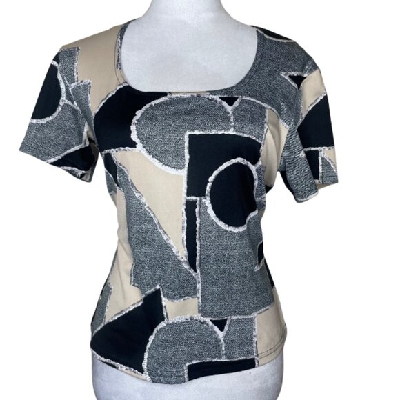 Creative Design Works Vintage Abstract Short Sleeve Square Neck Top Blouse Large - Picture 1 of 7